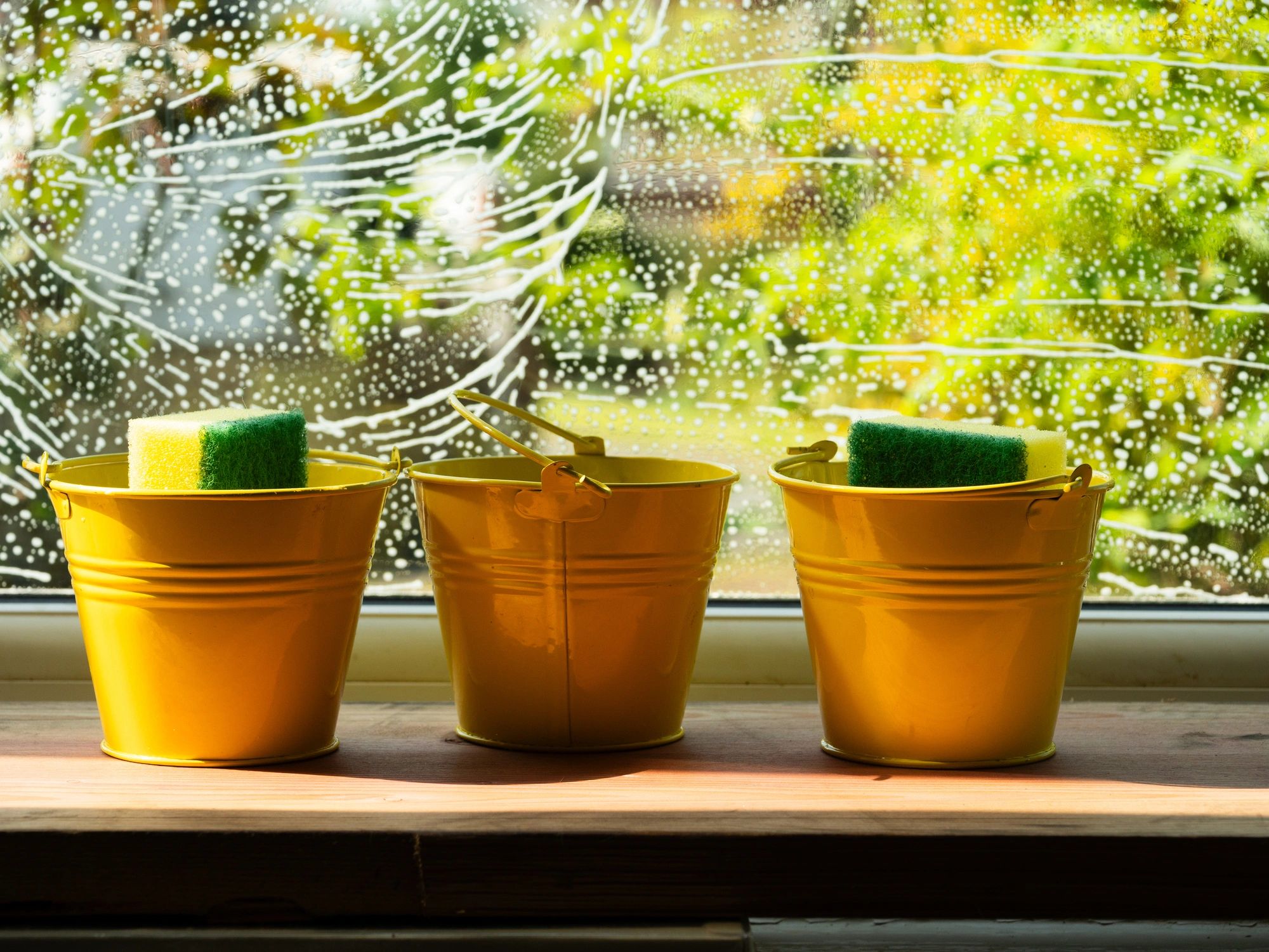Cleaning supplies prepared for a short-term rental turnover
